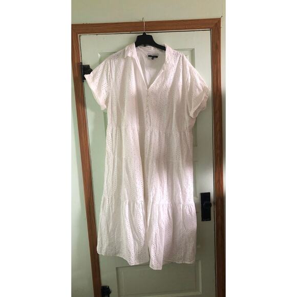 ELOQUII Elements White Short Sleeve Tiered Eyelet Midi Dress Size 28 Bridal - Picture 1 of 3